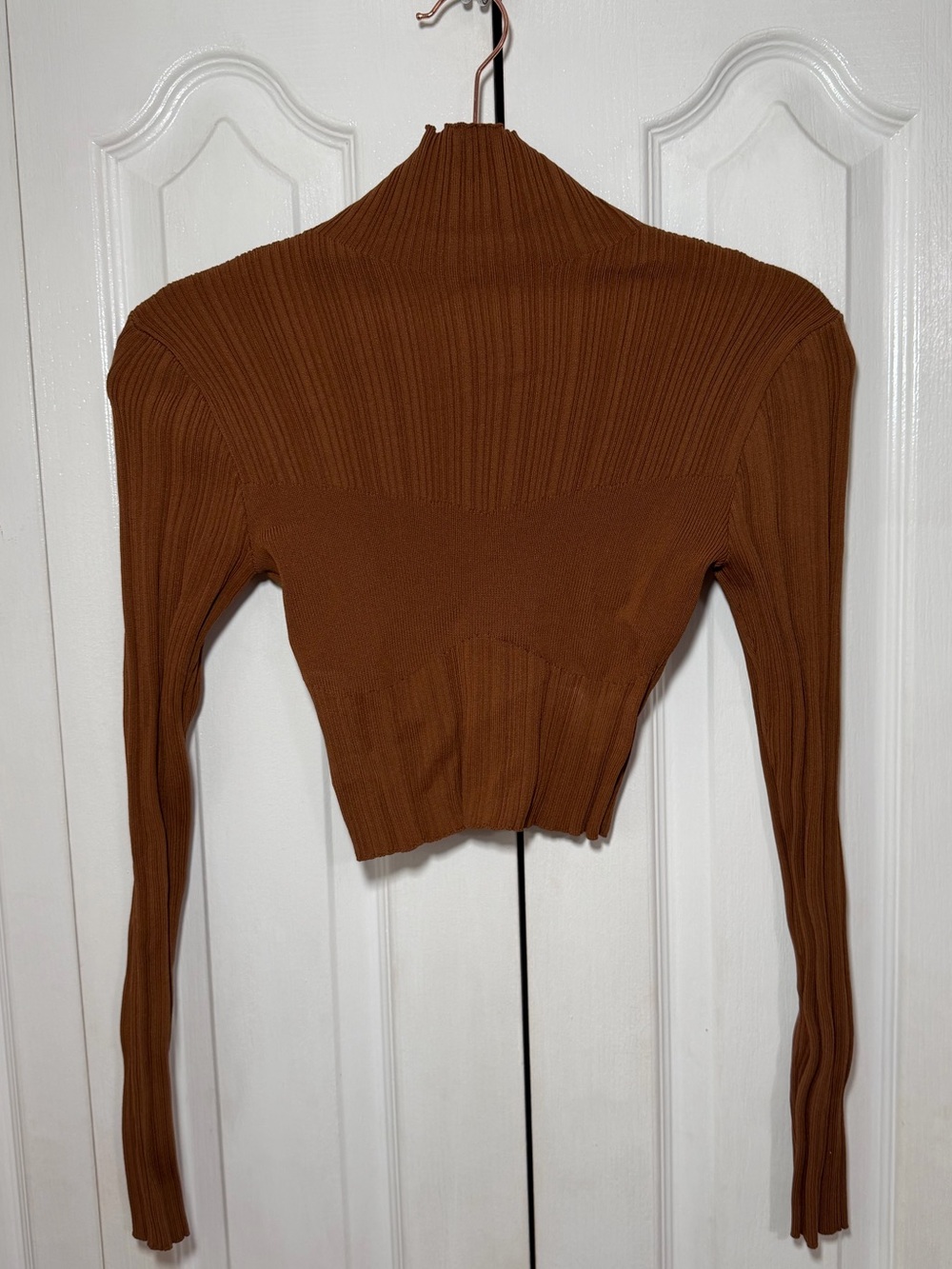 Zara Cropped Ribbed Turtleneck Brown